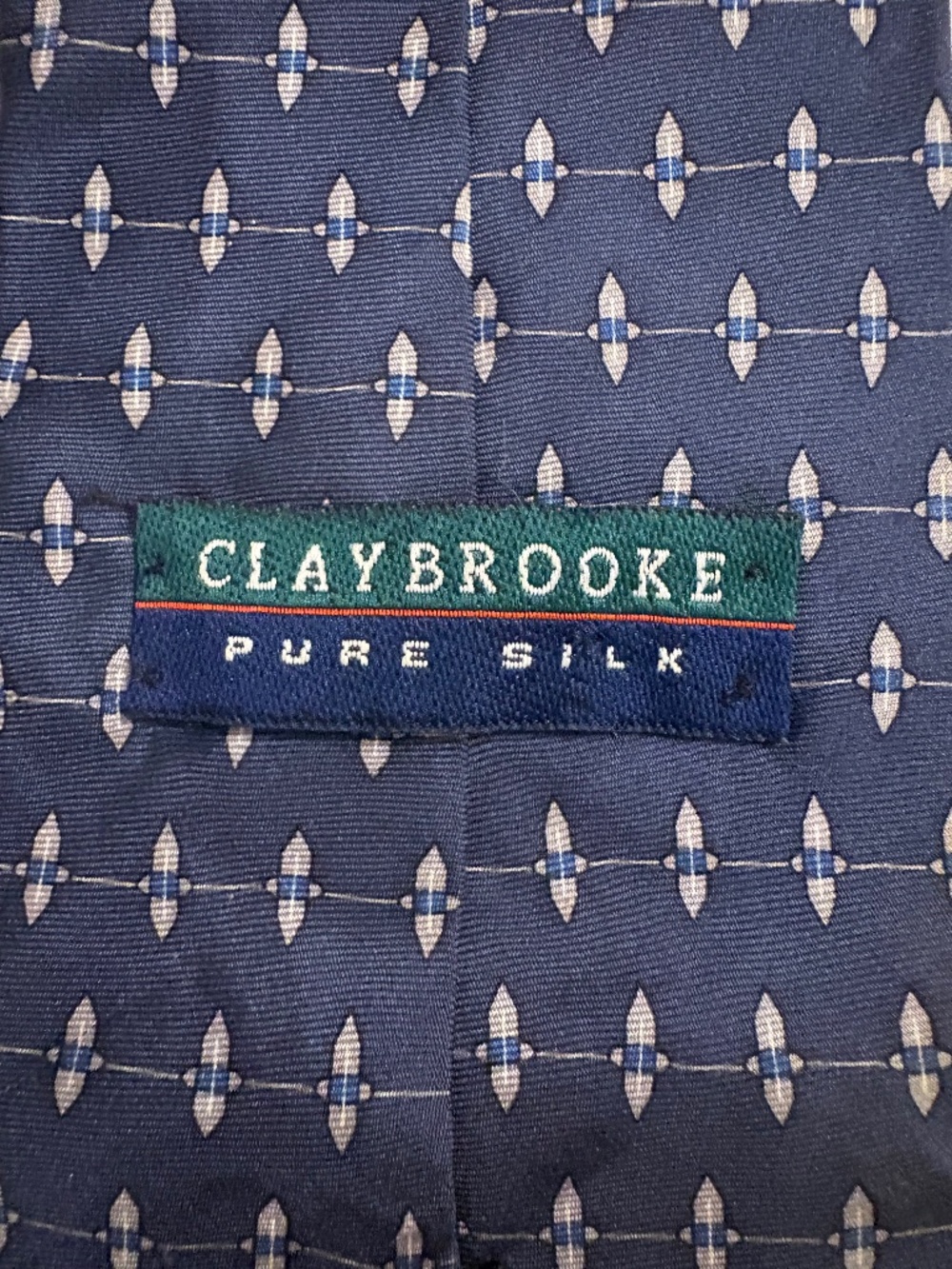 Vintage Claybrooke Pure Silk Navy Geometric Men's Necktie